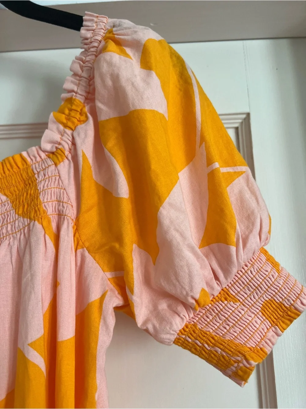 Free People Cotton Puff Sleeve Mila Printed Mini Dress Tangerine Combo Size XS